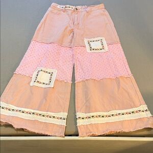 POL Pink Wide-Leg Pants with Floral Accents